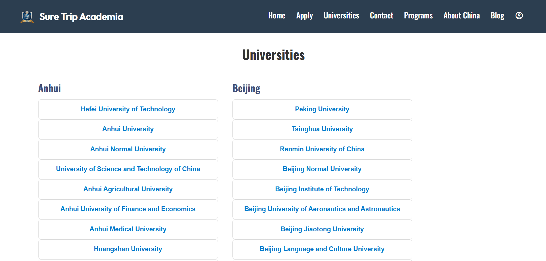 Universities Page